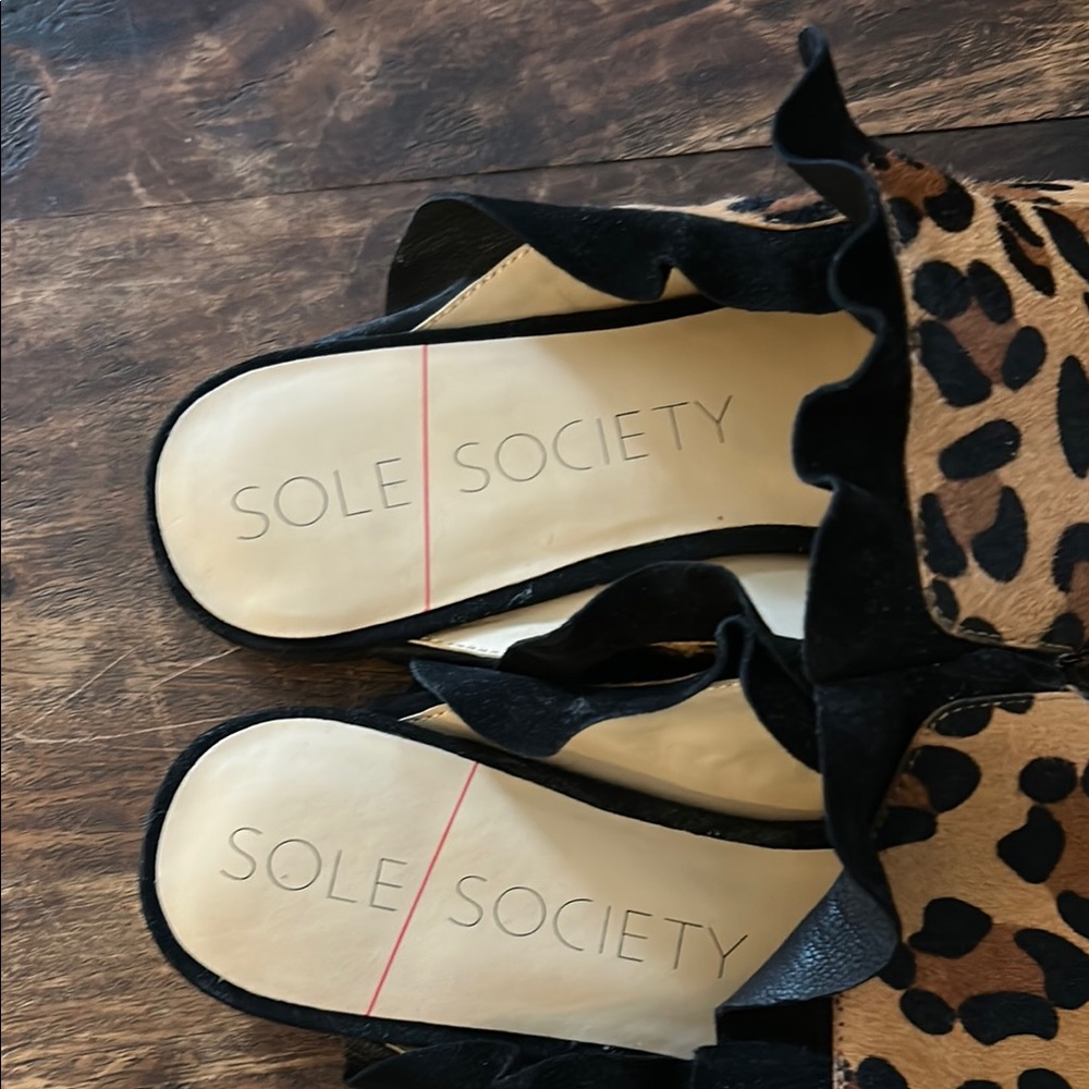 Sole Society Leopard Print Ruffle Mules - Picture 2 of 4